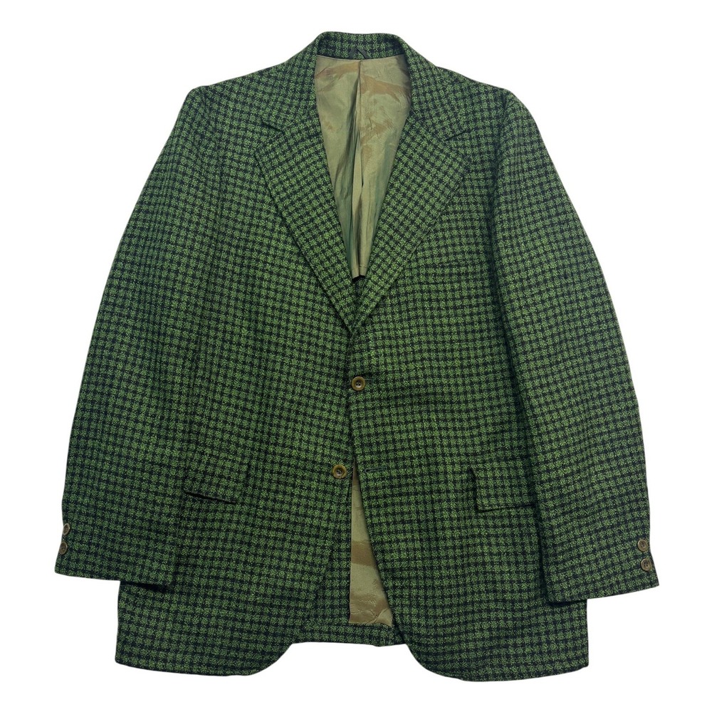 vtg 50s 60s Green Black Check 42R Nubby Tweed Blazer Jacket Sport Suit Coat Wool